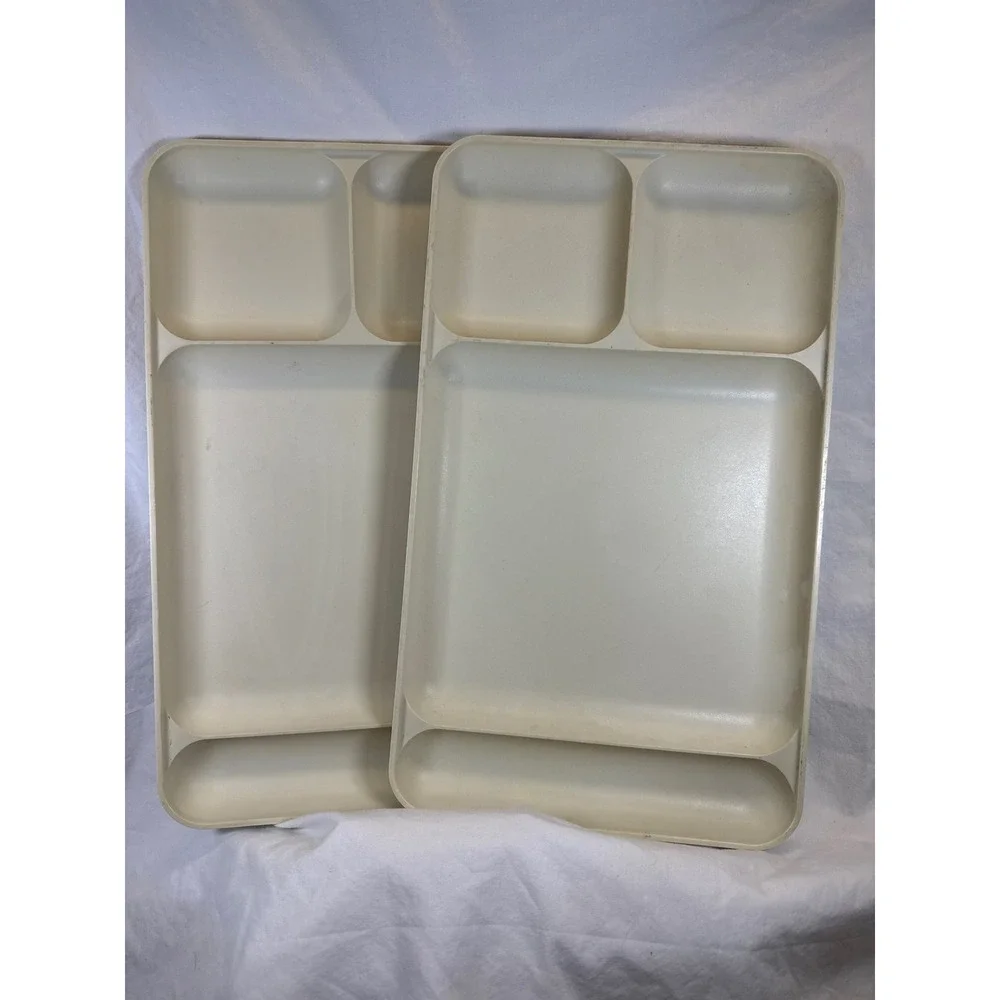 Vintage Tupperware Divided Trays Set of 2 Almond Cream 15x9 Serving Platters